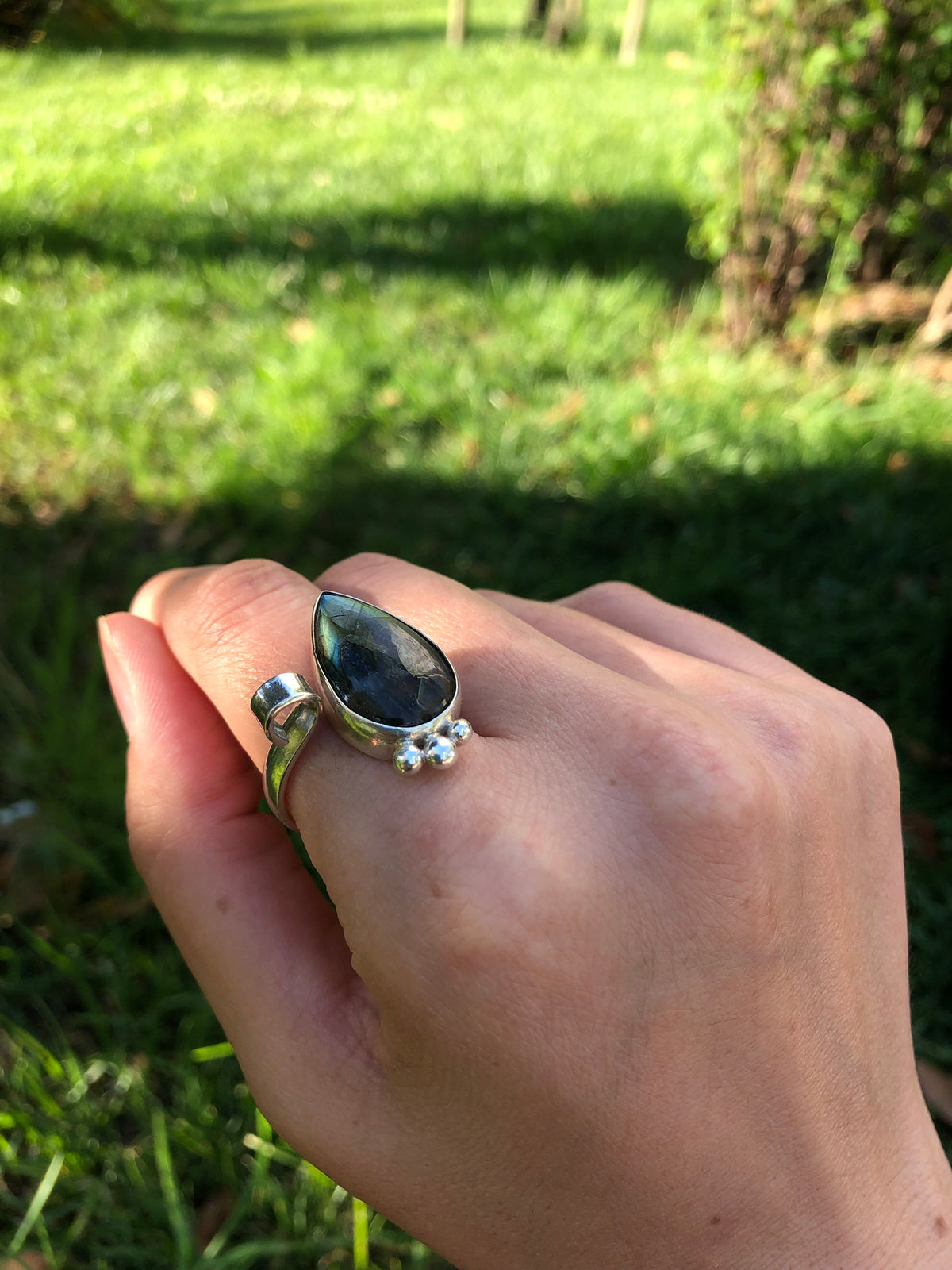 Handmade 925 Sterling Silver Drop Shaped Labradorite Ring, Custom Design Handmade  Ring, Adjustable Silver Ring