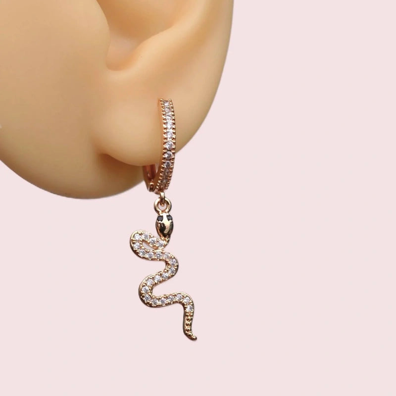 Snake Figured Earrings Single Snake Charm Earrings - Silver Colour