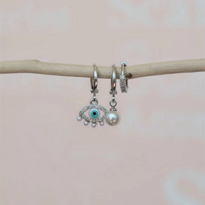 Silver Coloured Evil Eye Detailed Triple Earring Set