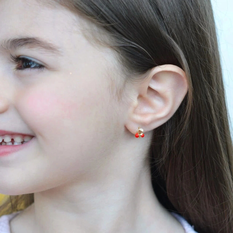 Red Cherry Children's Earrings Ring Model