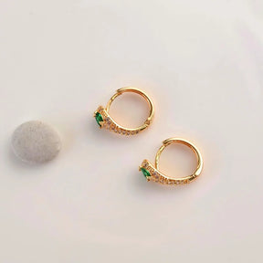 Green Eyed Snake Model Small Hoop Earrings - Silver Colour