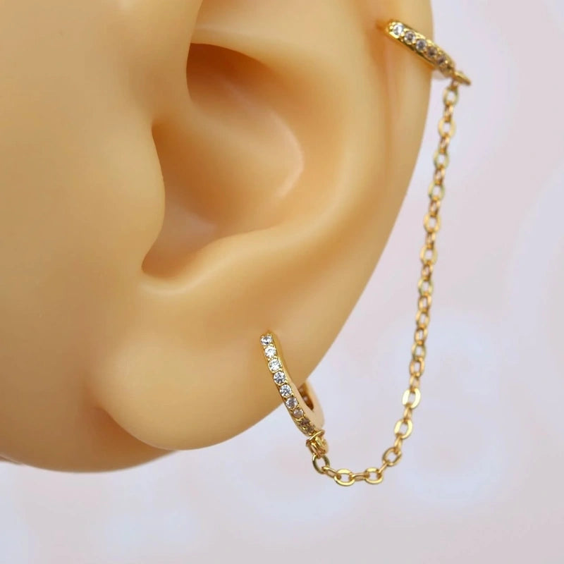 Chain Model Ring Piercing Double Linked Gold for Helix, Lobe, and Cartilage