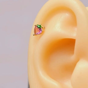 Pink Heart Strawberry Cartilage Helix Piercing for Helix and Cartilage - Gold Colour