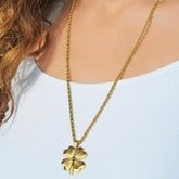 Four Leaf Clover Model Steel Lucky Charm Necklace Gold Colour