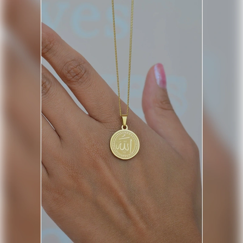 Allah Written Necklace Women's Gold Colour Circle