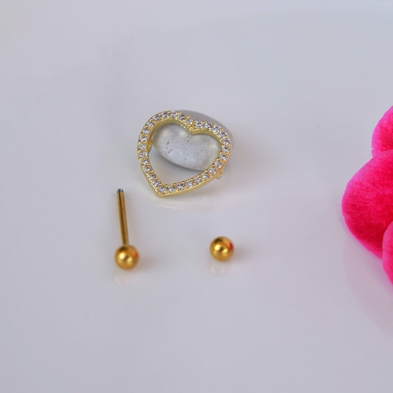 Heart Model Nipple Piercing Golden Sparkling Heart with Paved Crystals Stones Nipple Barbells Gold and Silver  Colour