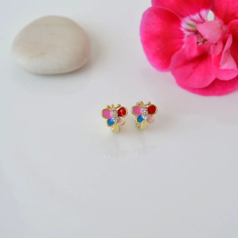 Colourful Butterfly Children's Earrings in Gold and Silver