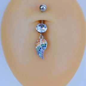 Dangle Angel Wing Belly Button Ring, Navel Piercing, Belly Button Piercing, Belly Piercing, Belly Bar, Curved Barbell, Belly Ring