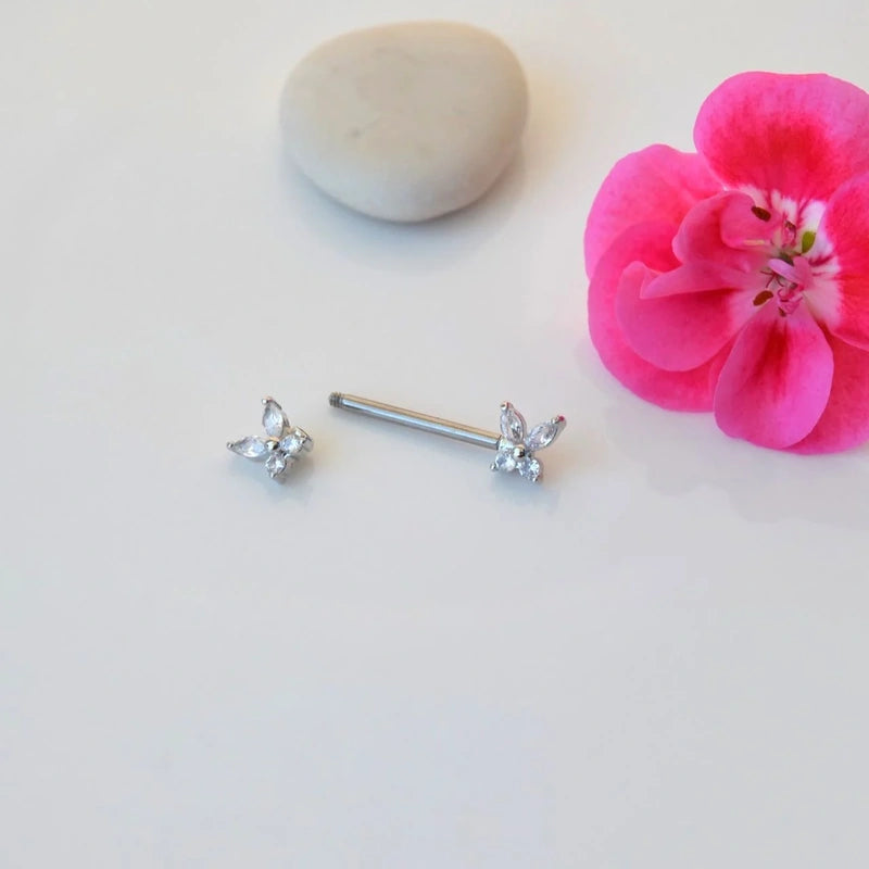 Silver Coloured Steel Nipple Piercing with Butterfly Charm