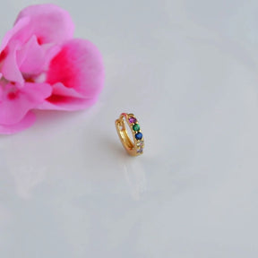 8 mm Multicolor Helix Piercing for Tragus Cartilage Hoop Ring Piercing and Lobe with Zircon Stones - Gold And Silver Colour