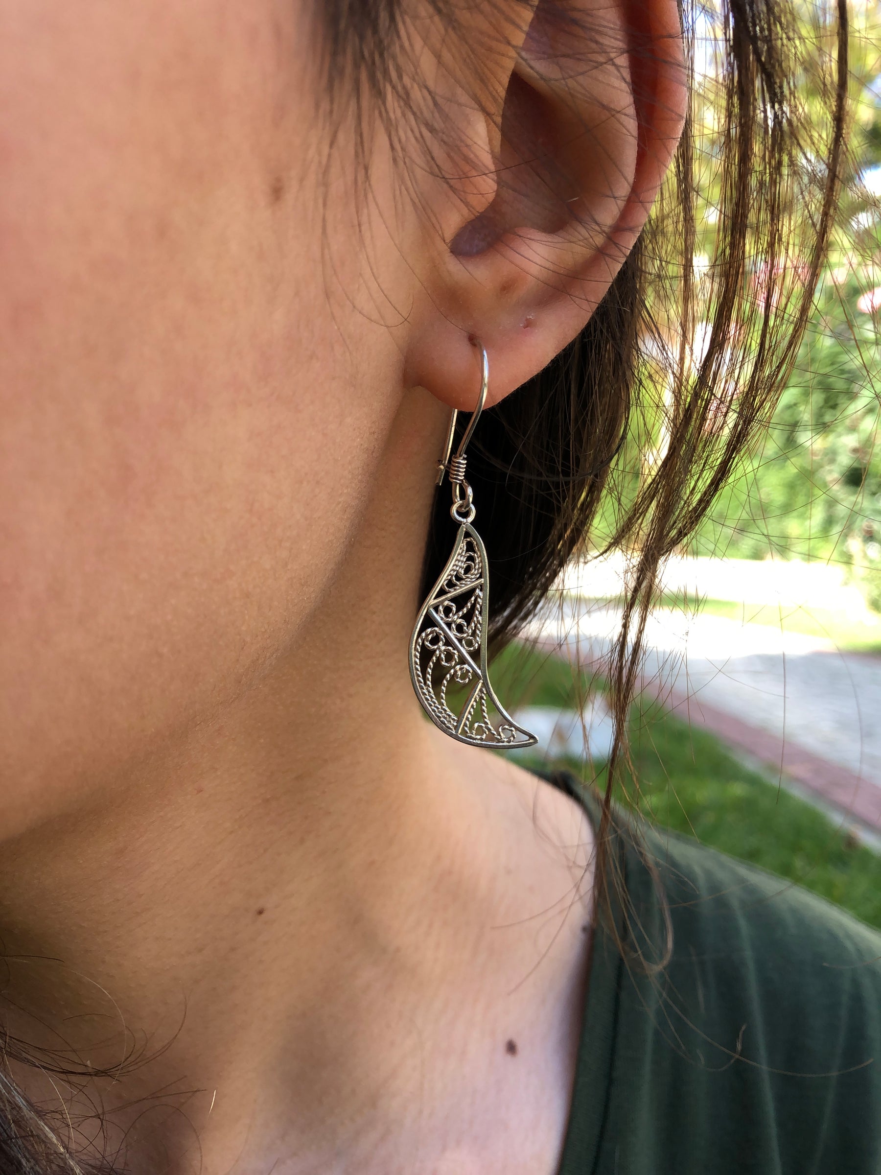 Handmade 925 Sterling Silver Filigree Handmade Earrings, Dangling Filigree Silver Earrings, Birthday Gift Filled Silver Earrings