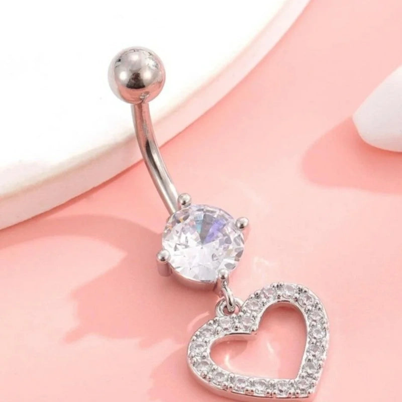 Heart Swing Navel Piercing, Belly Button Ring, Belly Button Piercing, Belly Piercing, Belly Ring, Curved Barbell, Belly Bar,  Dangle