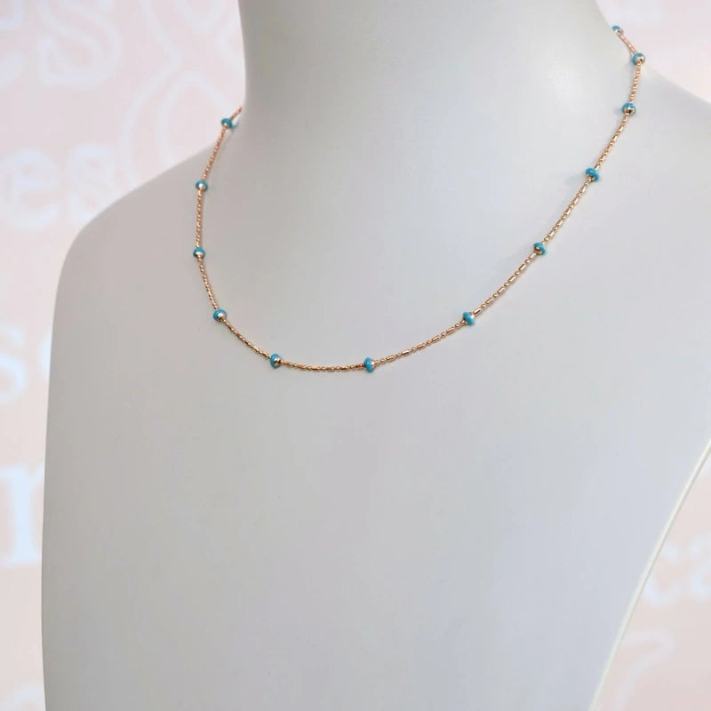 Necklace with Blue Lumps in Gold and Silver - 45 cm