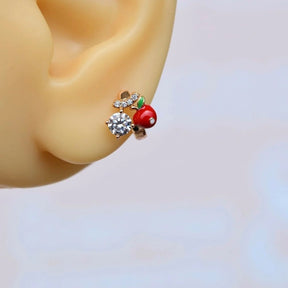 Cherry Piercing Red Coloured  Mini Ring Piercing for Tragus and Cartilage Gold Colour