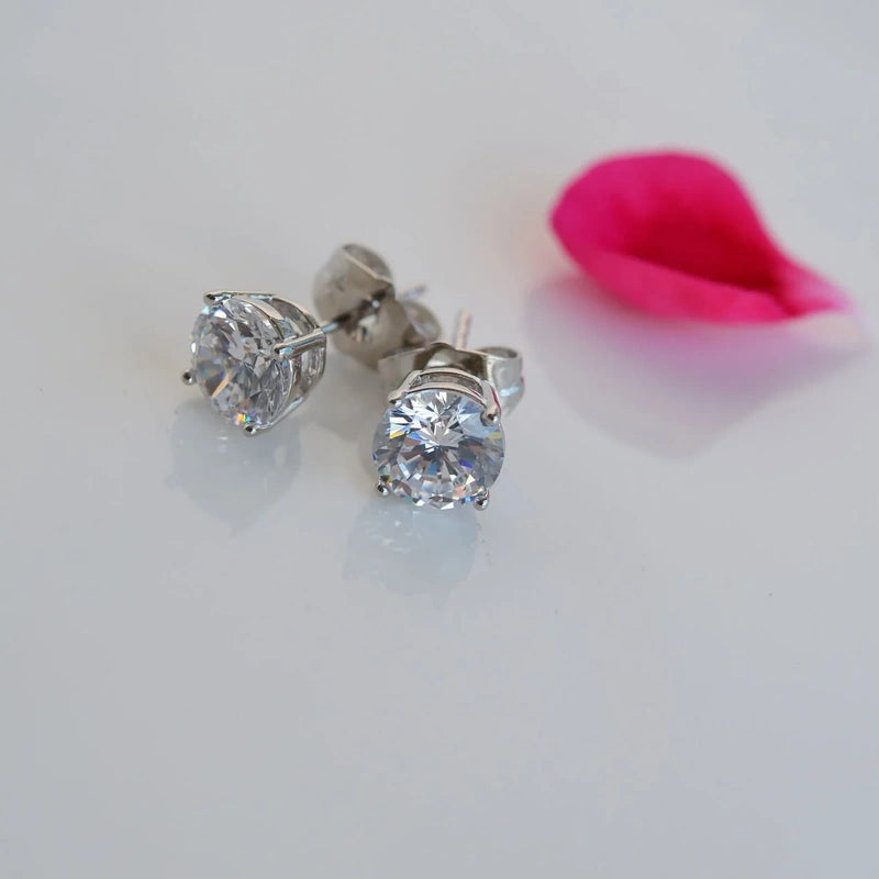 Single Stone Earrings Solitaire Zircon Stone in Gold and Silver 2mm To 7mm