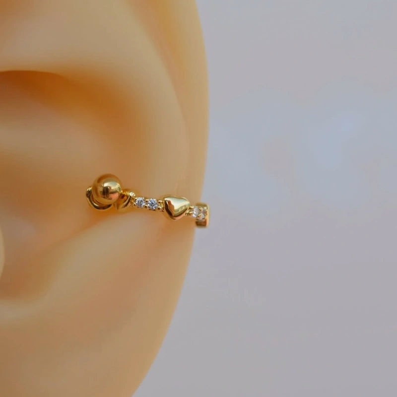 Heart Helix Piercing Ring Stone Conch Piercing Gold and Silver  Colour