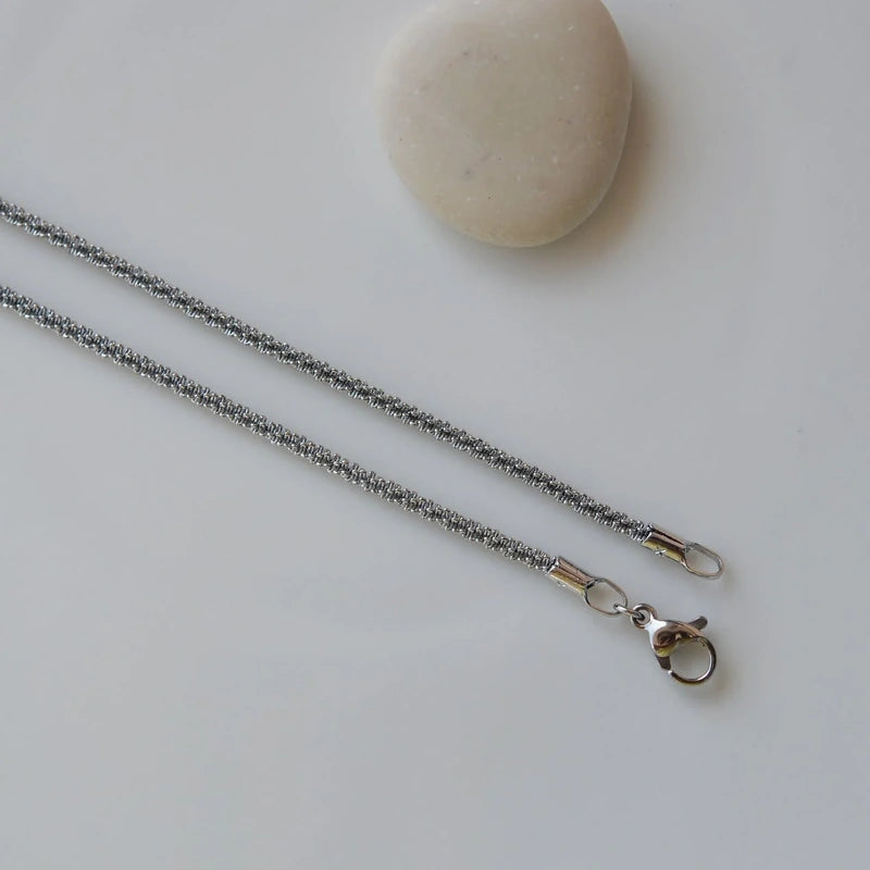 Silver Coloured Glitter Steel Chain Necklace - 45 cm