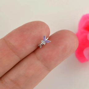 Purple Butterfly Ring Tragus Piercing for Helix, Cartilage, and Lobe - Silver Colour