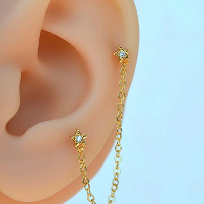 Gold Coloured Stony Star Chain Wobbly Piercing for Helix, Cartilage, and Lobe