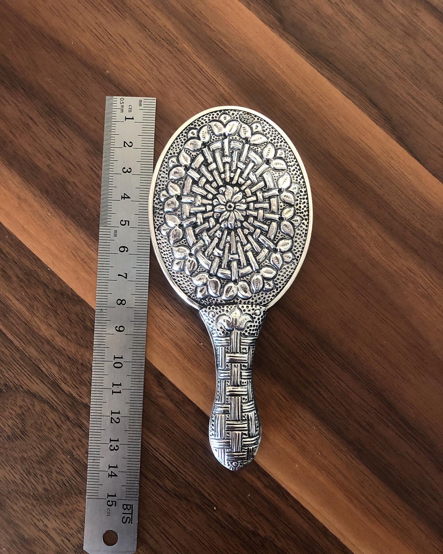 Handmade Silver Handmade Embossed Mirror, Bag Mirror