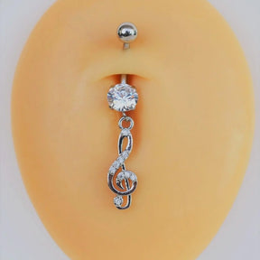 Musical Treble Clef Belly Button Ring, Belly Piercing, Navel Piercing, Belly Bar, Belly Ring, Curved Barbell, Belly Button Piercing, Dangle