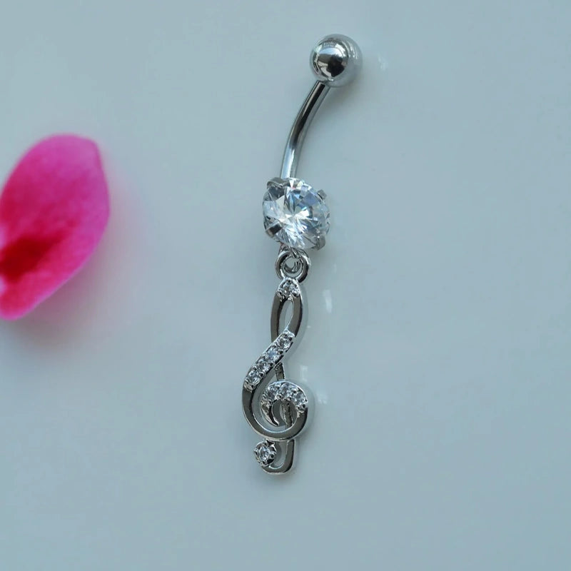 Musical Treble Clef Belly Button Ring, Belly Piercing, Navel Piercing, Belly Bar, Belly Ring, Curved Barbell, Belly Button Piercing, Dangle