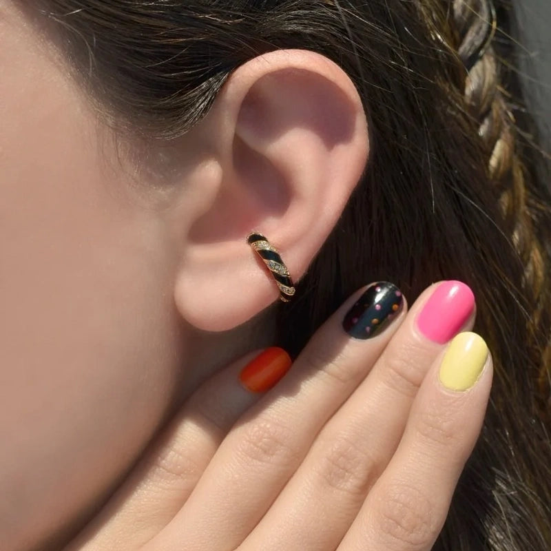 Black Enamelled Ear Cuff Cartilage Earrings