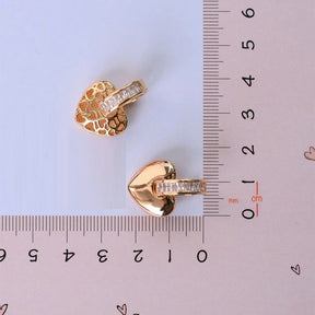 Curved Heart Earrings with Stone Ring Heart Charm in Gold and Silver