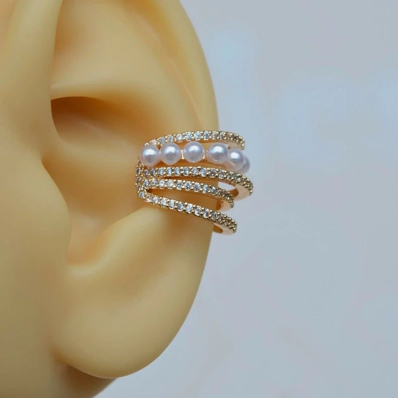 Zircon Stone Detailed Pearl Zircon Multiple Ear Cuff Compression Cartilage Earrings