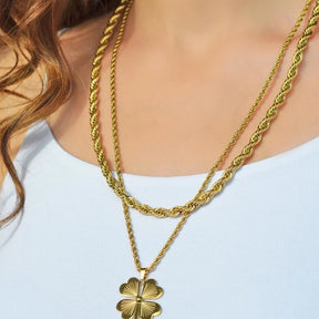 Four Leaf Clover Model Steel Lucky Charm Necklace Gold Colour