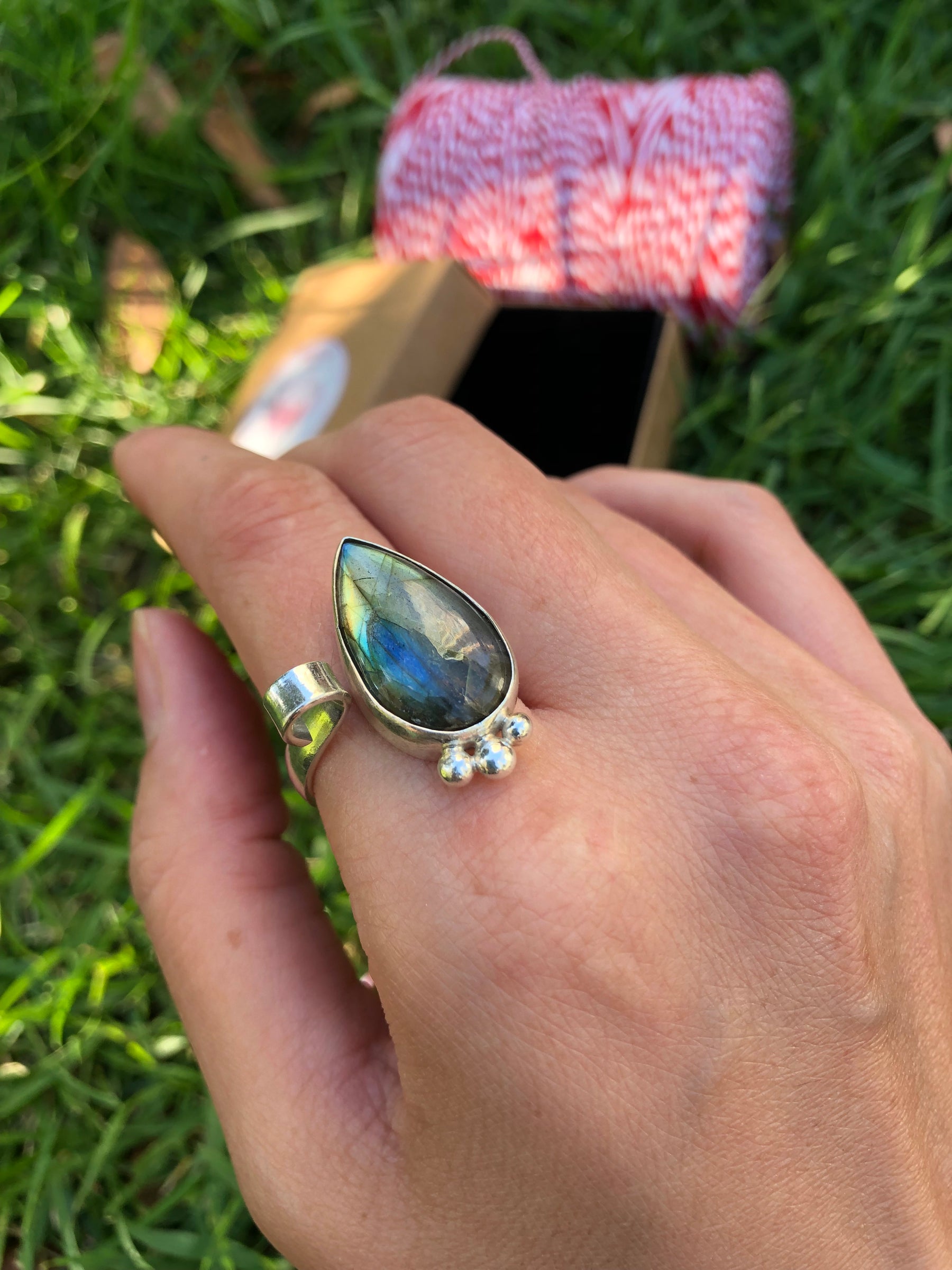 Handmade 925 Sterling Silver Drop Shaped Labradorite Ring, Custom Design Handmade  Ring, Adjustable Silver Ring