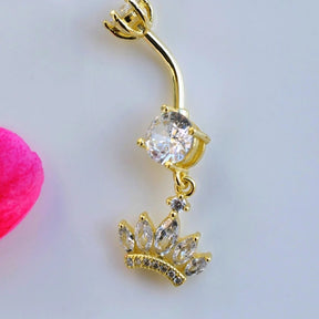 Princess Crown Belly Button Ring, Navel Piercing, Belly Button Piercing, Curved Barbell, Belly Piercing, Belly Bar, Belly Ring, Dangle