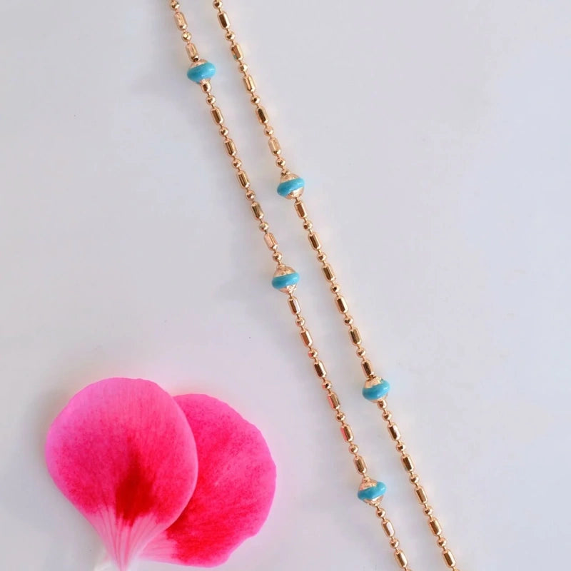 Necklace with Blue Lumps in Gold and Silver - 45 cm