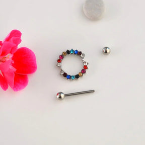 Multicoloured Nipple Piercing with Zircon Stones - Silver Colour