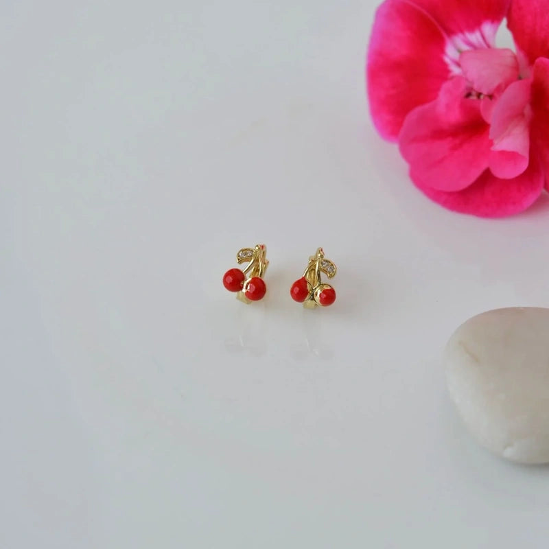 Red Cherry Children's Earrings Ring Model