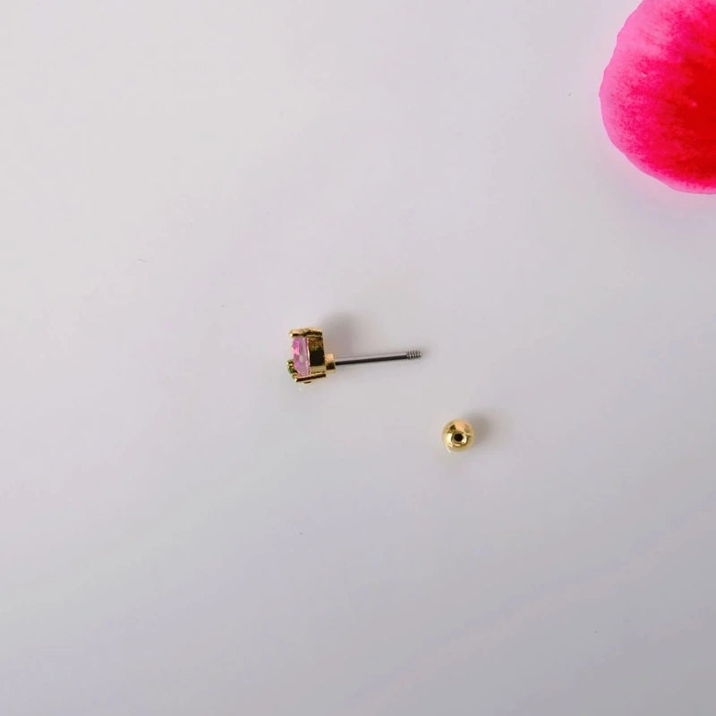 Pink Heart Strawberry Cartilage Helix Piercing for Helix and Cartilage - Gold Colour