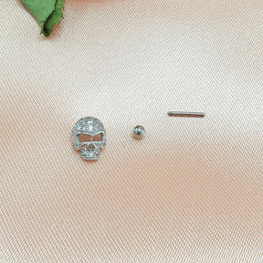 Skull Men's Earrings with Zircon Stone, Silver Coloured