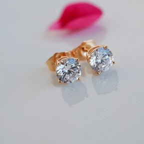 Single Stone Earrings Solitaire Zircon Stone in Gold and Silver 2mm To 7mm