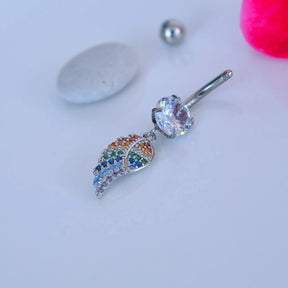 Dangle Angel Wing Belly Button Ring, Navel Piercing, Belly Button Piercing, Belly Piercing, Belly Bar, Curved Barbell, Belly Ring