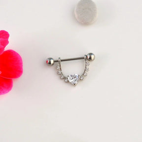 Heart Stone Detail Nipple Piercing with Zircon Stones