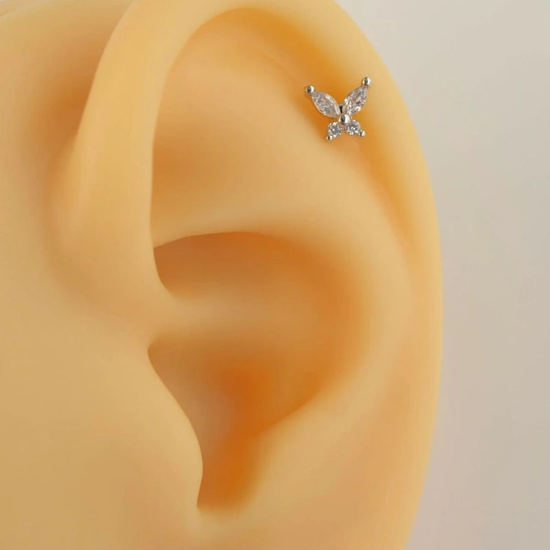 Zircon Butterfly Helix Piercing for Cartilage and Lobe - Silver Colour