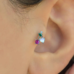 Flat Back Steel Cherry Tragus Piercing for Helix, Lobe, and Cartilage - Gold and Silver Colour