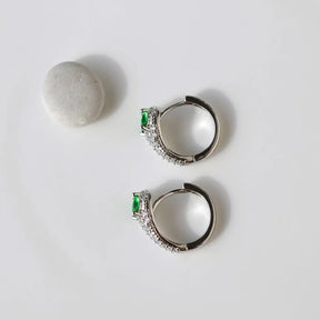 Green Eyed Snake Model Small Hoop Earrings - Silver Colour