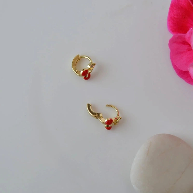 Red Cherry Children's Earrings Ring Model