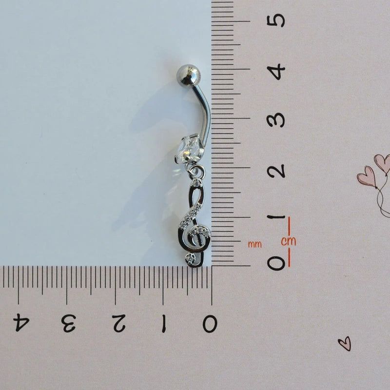 Musical Treble Clef Belly Button Ring, Belly Piercing, Navel Piercing, Belly Bar, Belly Ring, Curved Barbell, Belly Button Piercing, Dangle