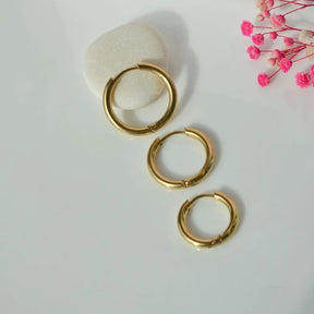 Steel Ring Earring Set - 3 Pcs in Gold and Silver 12mm 15mm 17mm