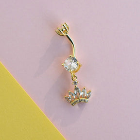 Princess Crown Belly Button Ring, Navel Piercing, Belly Button Piercing, Curved Barbell, Belly Piercing, Belly Bar, Belly Ring, Dangle