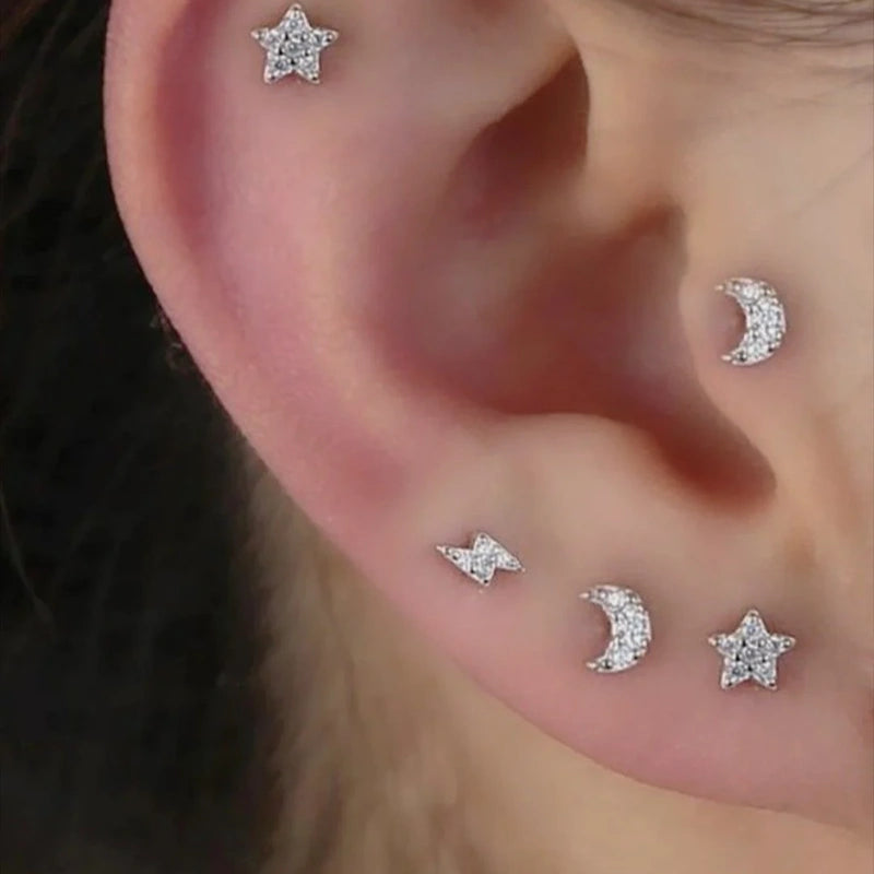 Minimalist Zircon Stone Steel Tragus and Helix Piercing for Lobe