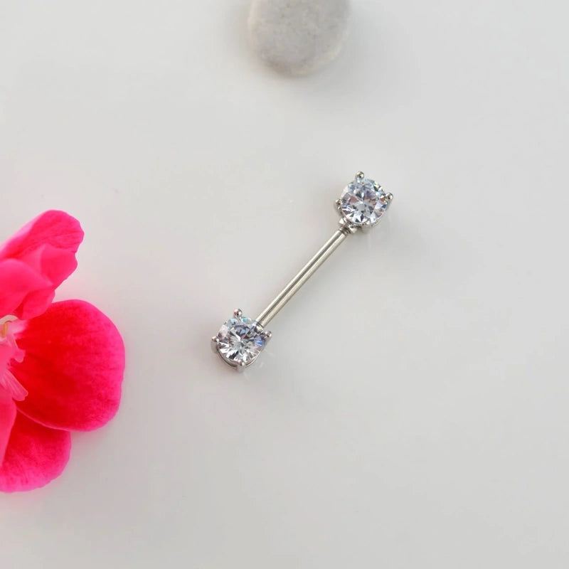 Nipple Piercing with Zircon Stones - Silver Colour 16 mm