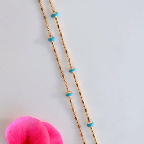 Necklace with Blue Lumps in Gold and Silver - 45 cm